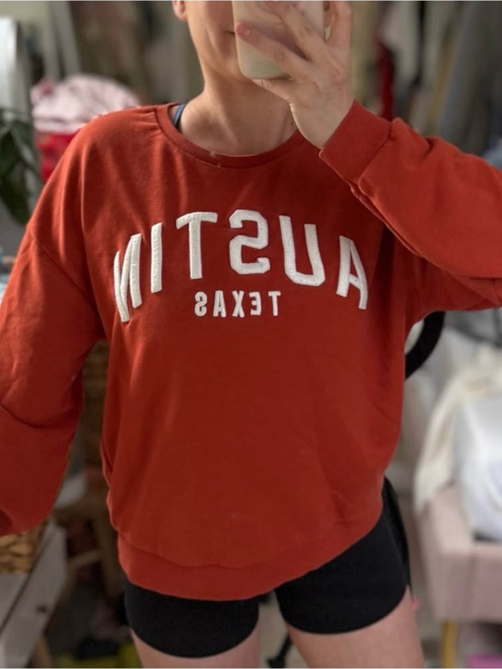 Burnt Orange “Austin Texas” Embroidered Crewneck Sweatshirt size SMALL
